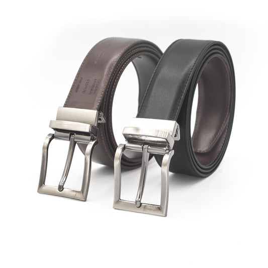 Cinture D'Autore, Cintura reversibile 2 in 1, Fibbia in Canna di Fucile Satinata - Disponibile in 2 Versioni 100% Made in Italy.