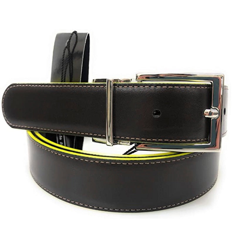 Cintura in vera pelle Reversibile Nero/Moro in h30 con bordino colorato giallo